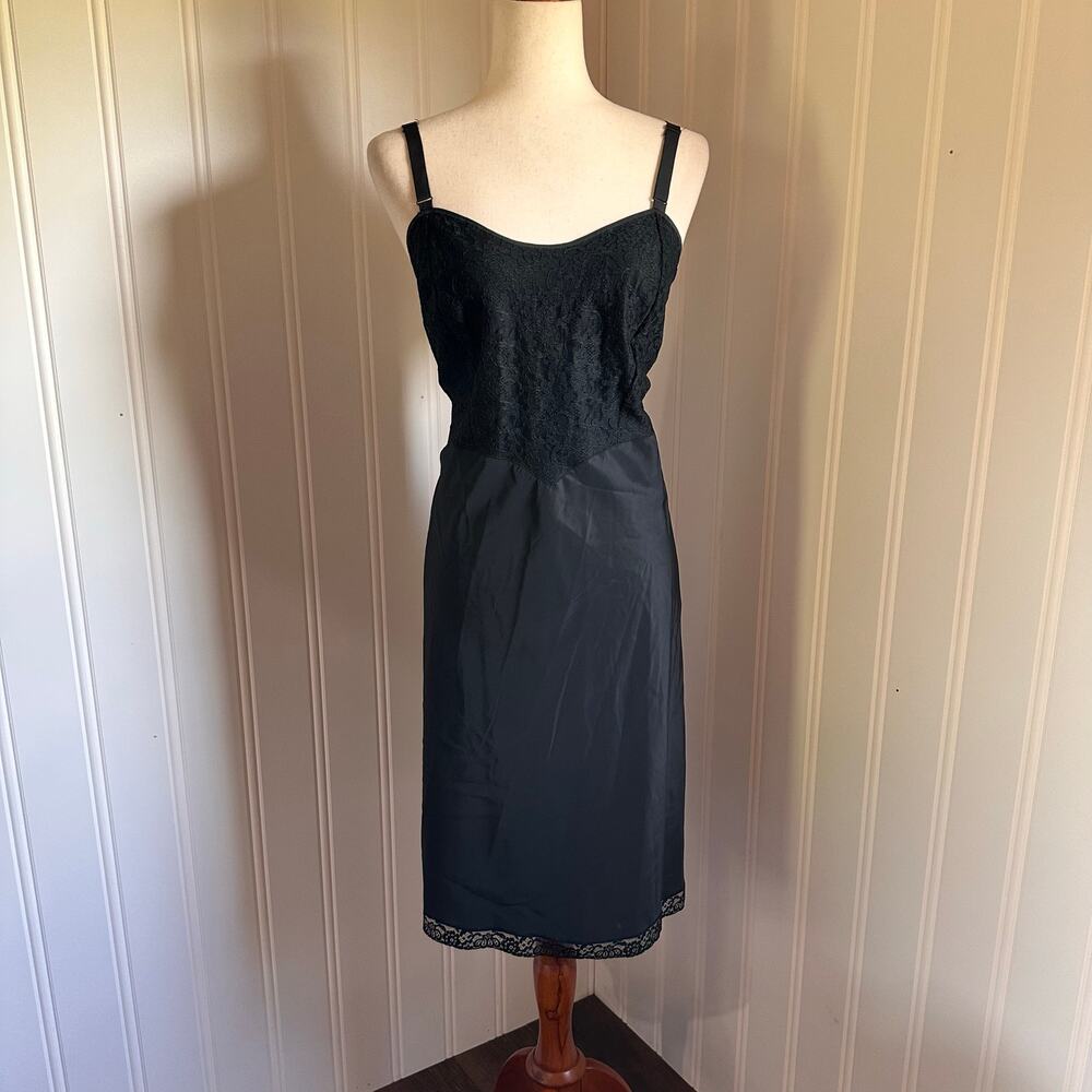 Vintage 50s Black Midi Slip Dress XL